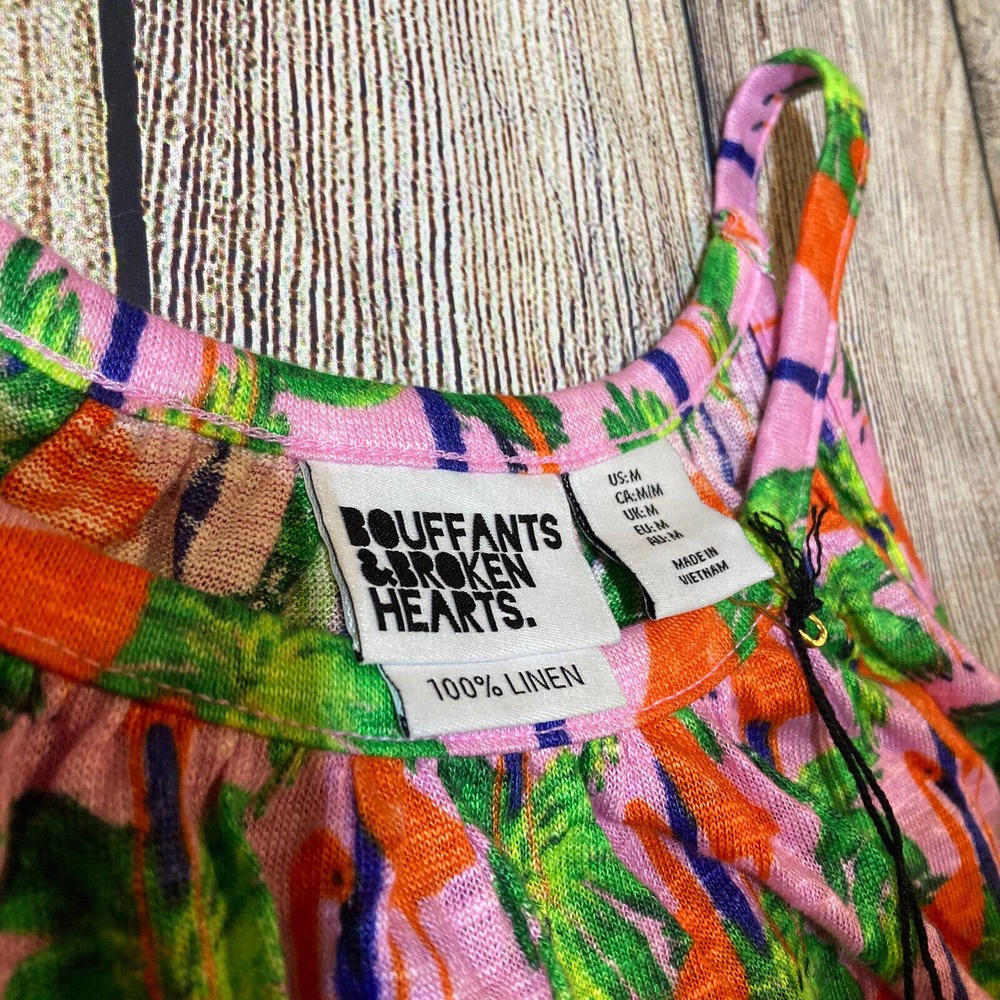 Bouffants & Broken Hearts Women’s M Linen Tank Top Flamingo‎ Print Tunic Pink - Picture 3 of 6